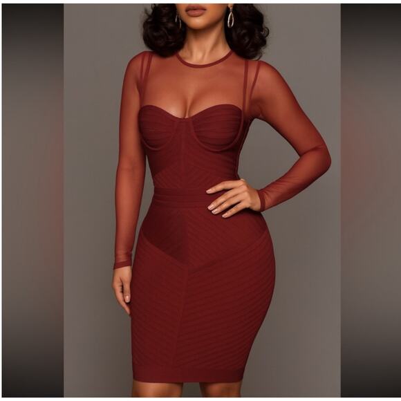 House of CB Coquette Lolita Feminine Noelle Bandage Sheer Sleeve Dress Red sz XS - Picture 1 of 11